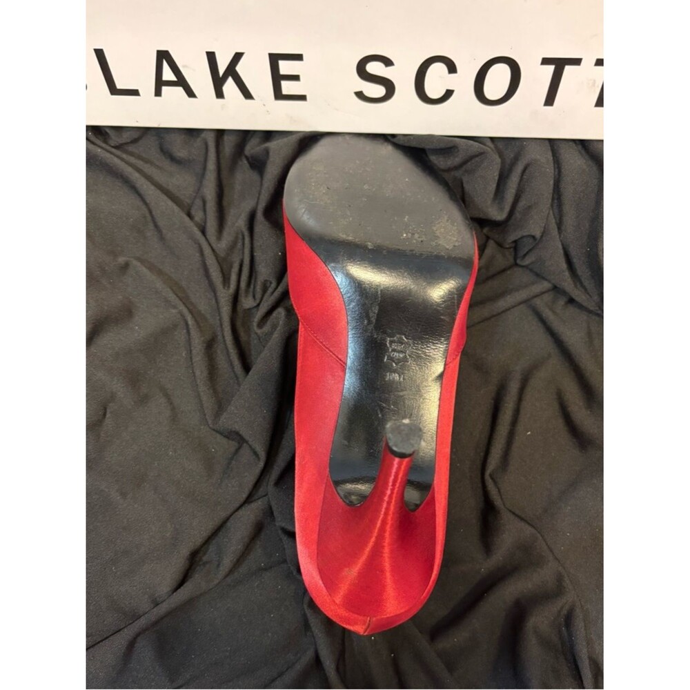 Blake Scott Red Satin Heels Bow Peep Toe Pumps Wedding Date Night Shoe Size 10 M - Picture 6 of 7